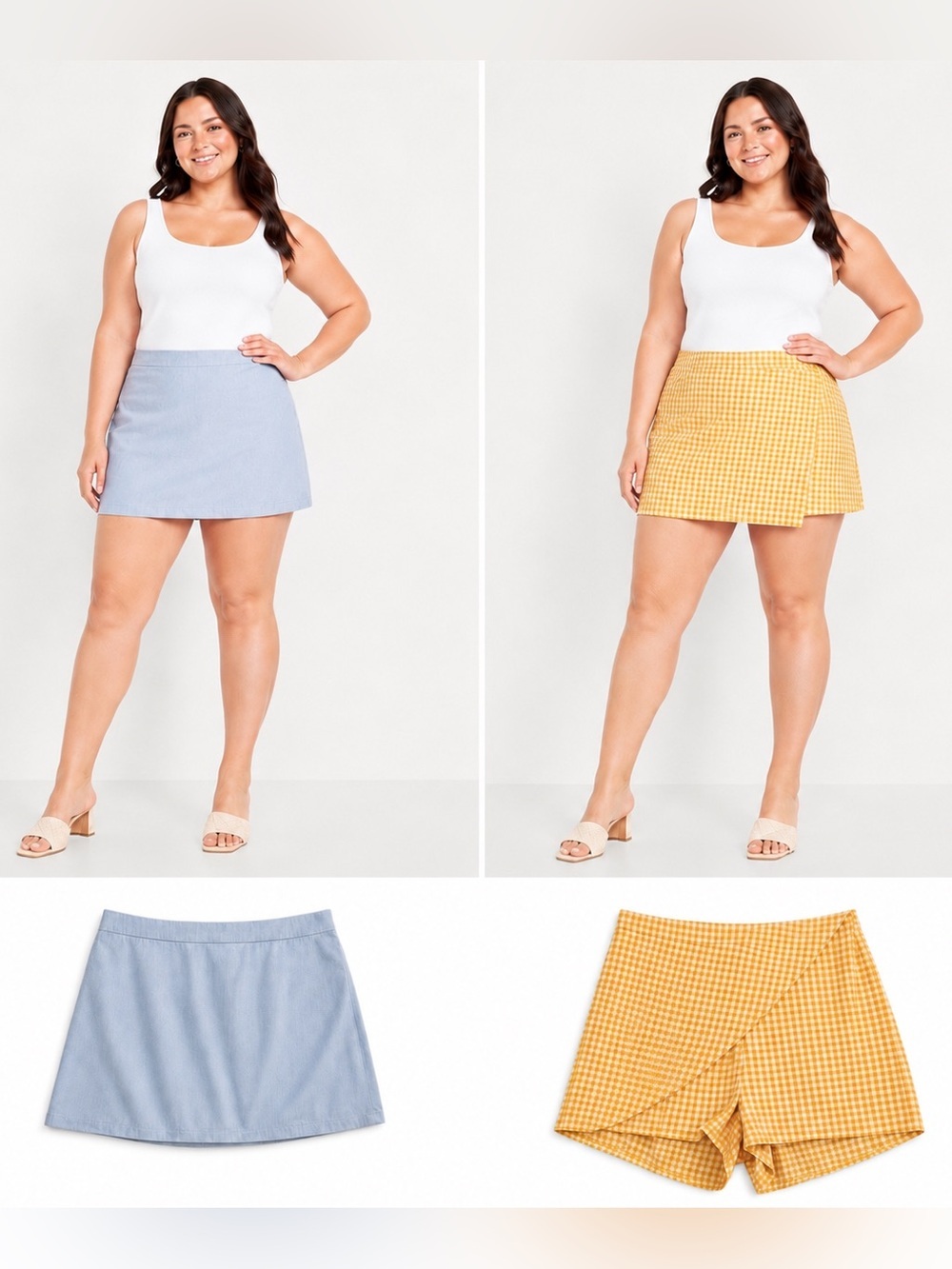 Old Navy XXL Linen Blend Skirt & Skort Bundle Blue Yellow Gingham NWT/NWOT